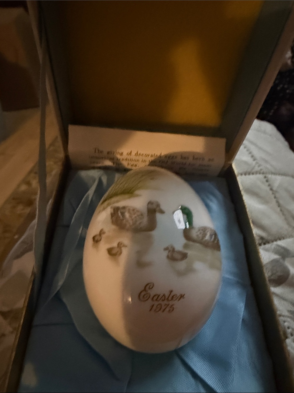 Noritake Porcelain Decorative Egg with Duck Family - White, Green, Brown